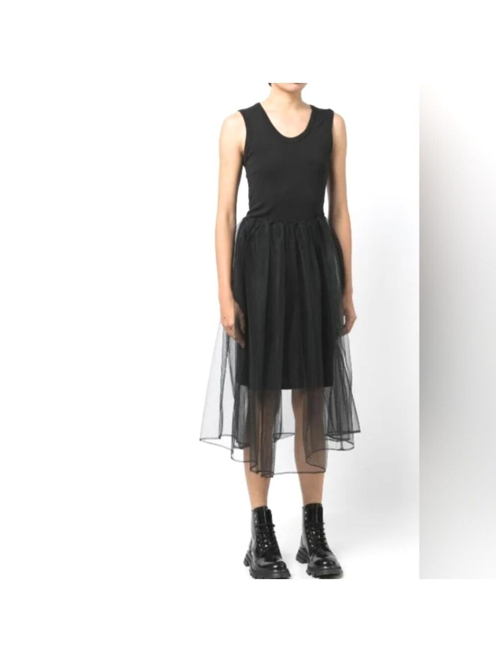 TRIBE Black Sleeveless Tulle Panel Midi Dress Size Medium